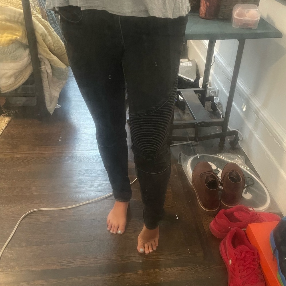 Black Vigoss Ribbed Jeans With Faux Leather Size 26 - Picture 1 of 5